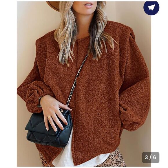 NEW Sherpa Fleece Jacket Faux Wool Embedded Lantern Sleeve Pockets M - Picture 1 of 6